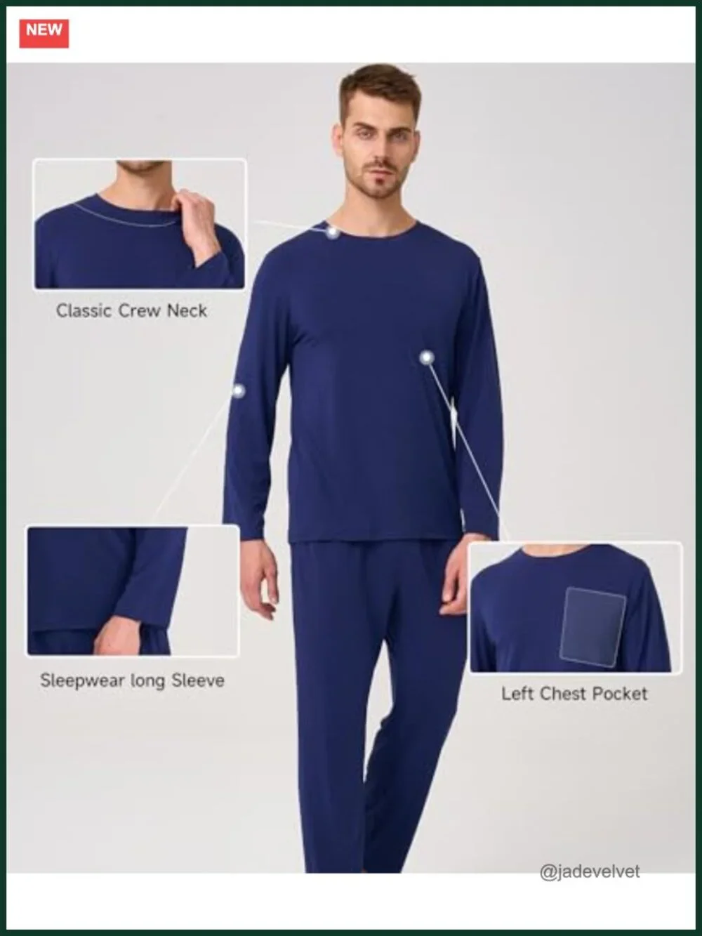 Bamboo Viscose Mens Pajama Set Long Sleeve Full Length with Pockets